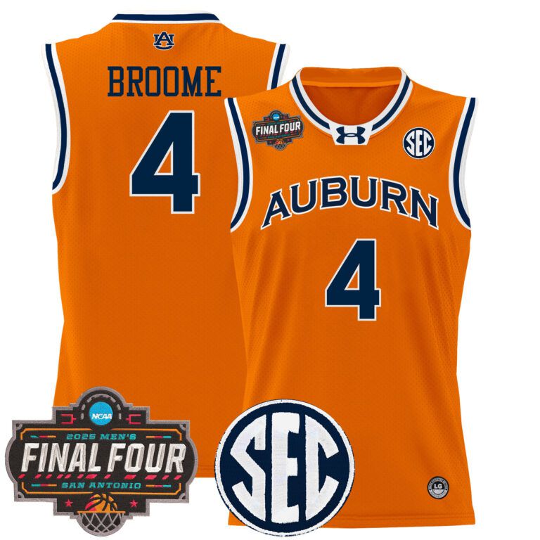 Men Auburn Tigers #4 Broome orange 2025 Final Four Patch Lightweight  NCAA Jersey->ncaa teams->NCAA Jersey